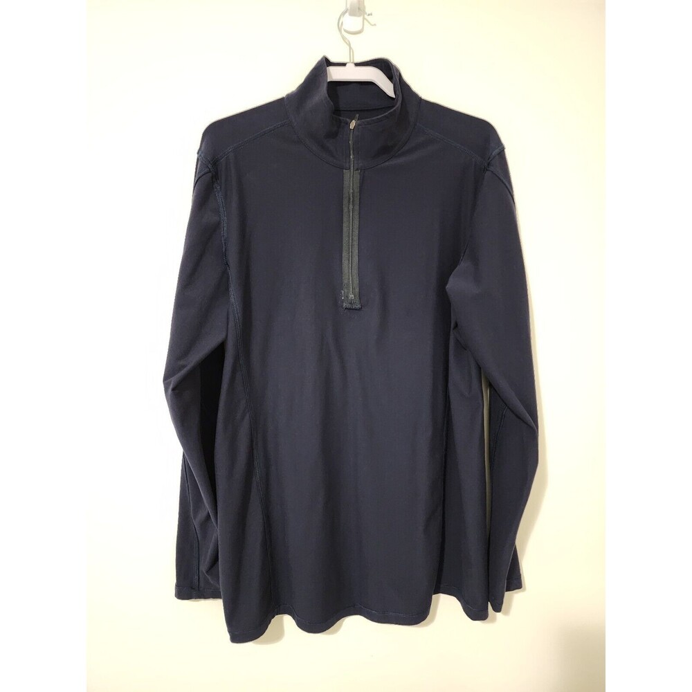 Eddie Bauer Tall Mens 1/4-Zip Mock Neck Pullover Navy Blue Cotton-Blend Size LT - Picture 4 of 10